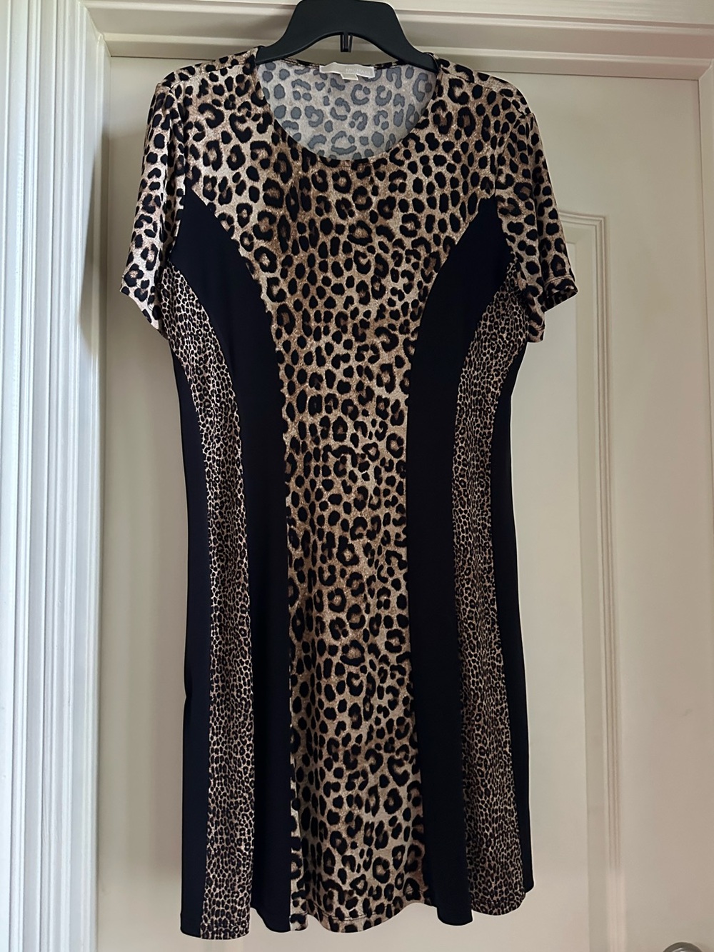Michael Kors Leopard Print Panelled Dress in Black and Tan